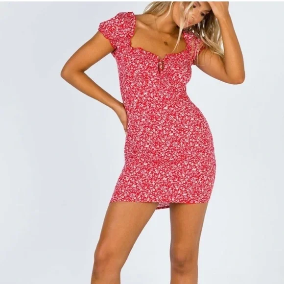 Princess Polly | Dresses | Princess Polly Red Floral Corinna Puff  Sleevemini Dress | Poshmark